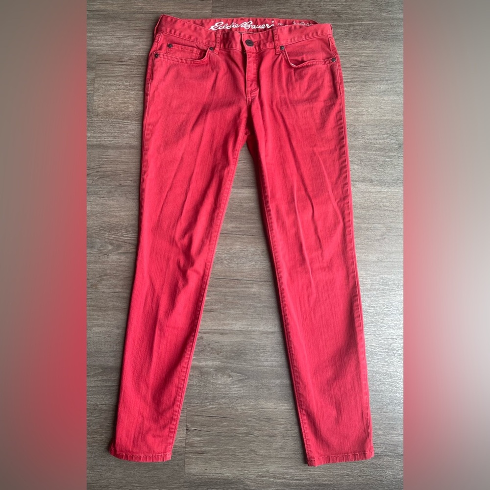 Eddie Bauer Slightly Curvy Skinny Denim Jeans Womens 6 Low Rise Colorful Red